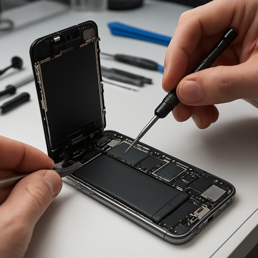 Technician repairing an iPhone 11 Pro Max at Charlotte Tech Repair