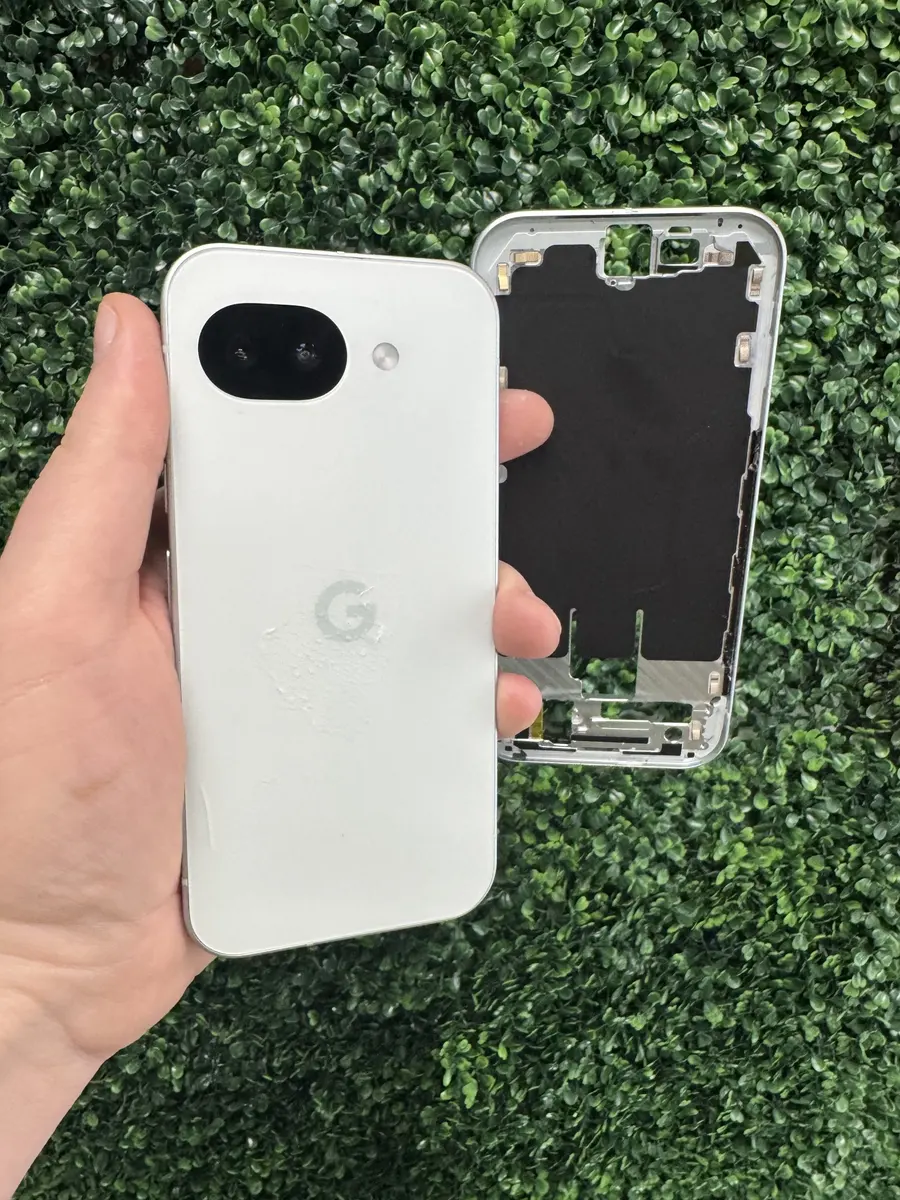 Pixel 9a screen, back glass and frame after